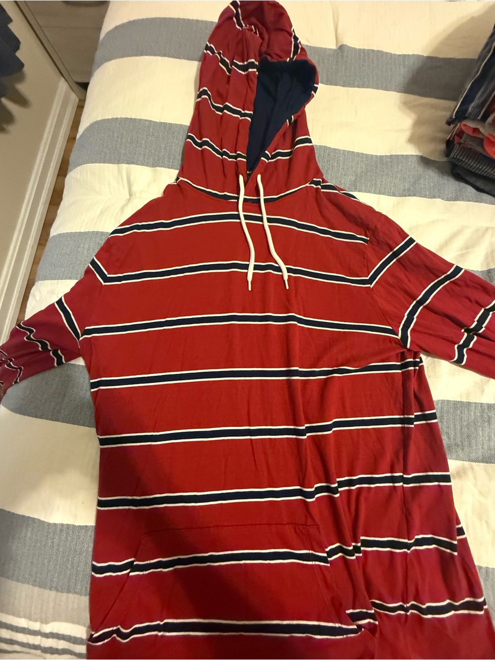 Old Navy Red Navy White Striped Hooded Top